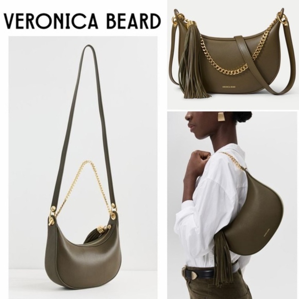 Veronica Beard Fortune Leather Chain-Handle Shoulder Crossbody Bag Cypress/Green